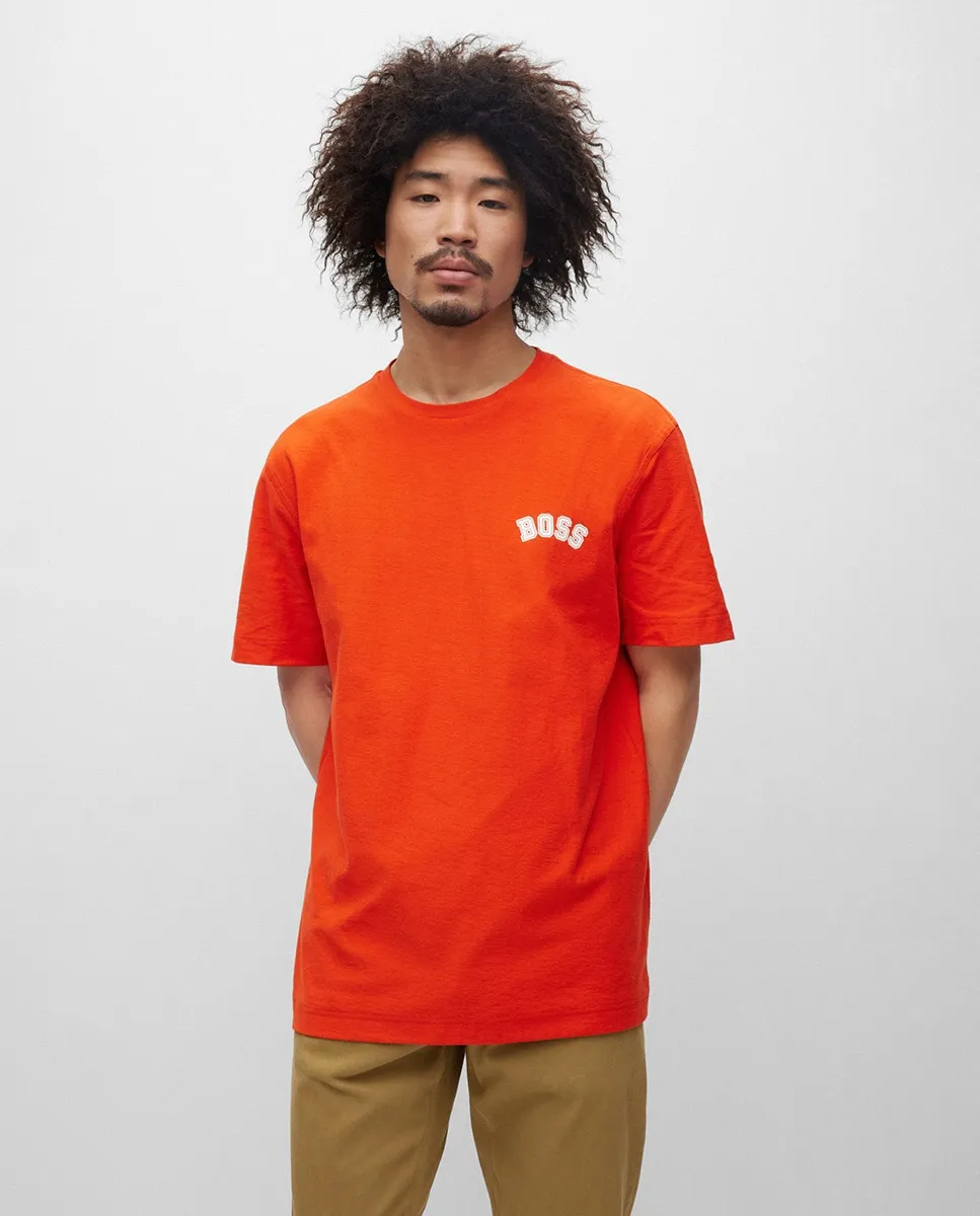 Мужская оверсайз футболка из хлопка с логотипом и сезонным принтом Boss, красный
Мужская оверсайз футболка из хлопка с логотипом и сезонным принтом Boss, красный