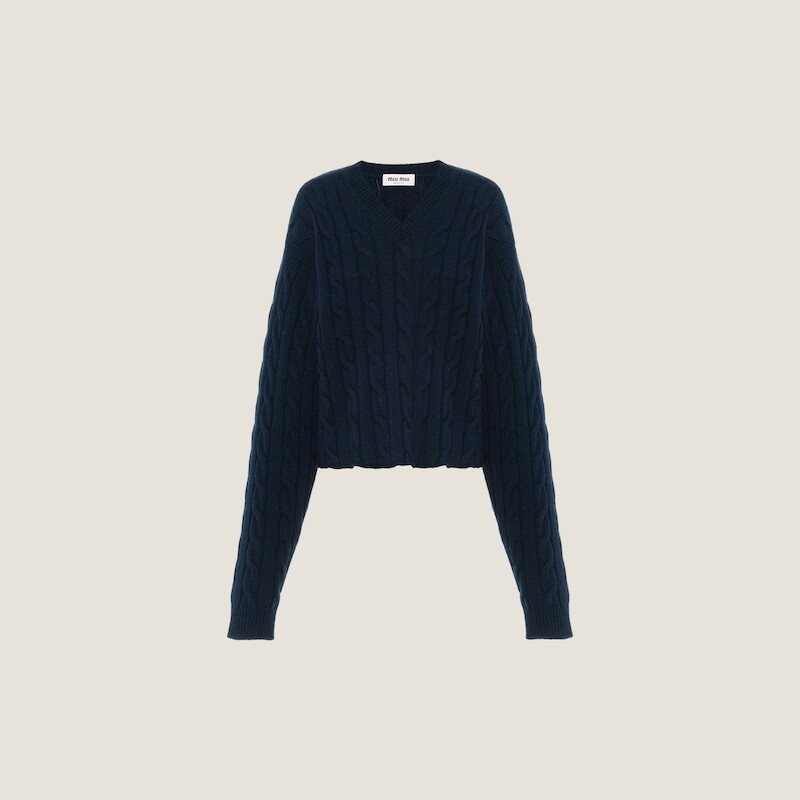Кашемировый свитер с V-образным вырезом Miu Miu, синий
Кашемировый свитер с V-образным вырезом Miu Miu, синий