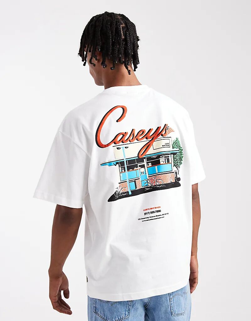 Футболка ONLY & SONS свободного кроя с принтом магазина белого цвета 
Футболка ONLY & SONS свободного кроя с принтом магазина белого цвета