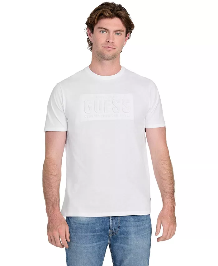 Мужская футболка с тисненым логотипом GUESS, белый 
Мужская футболка с тисненым логотипом GUESS, белый
