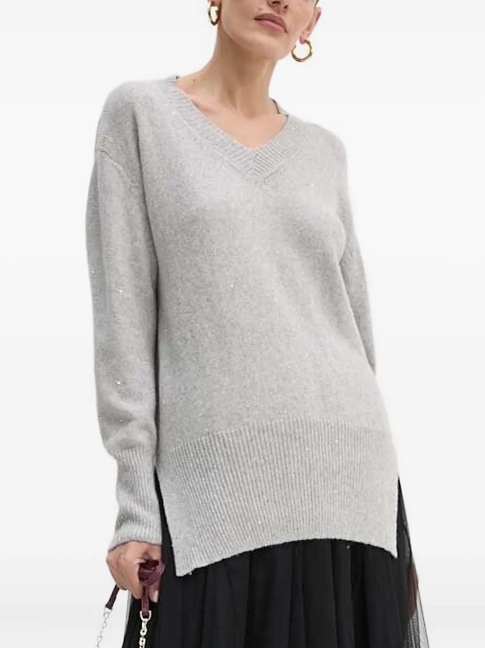 Декорированный свитер с V-образным вырезом Liviana Conti, серый
Декорированный свитер с V-образным вырезом Liviana Conti, серый