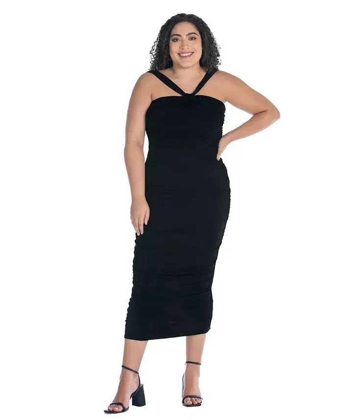 Платье-футляр средней длины с бретелькой через шею и рюшами больших размеров 24seven Comfort Apparel, черный
Платье-футляр средней длины с бретелькой через шею и рюшами больших размеров 24seven Comfort Apparel, черный