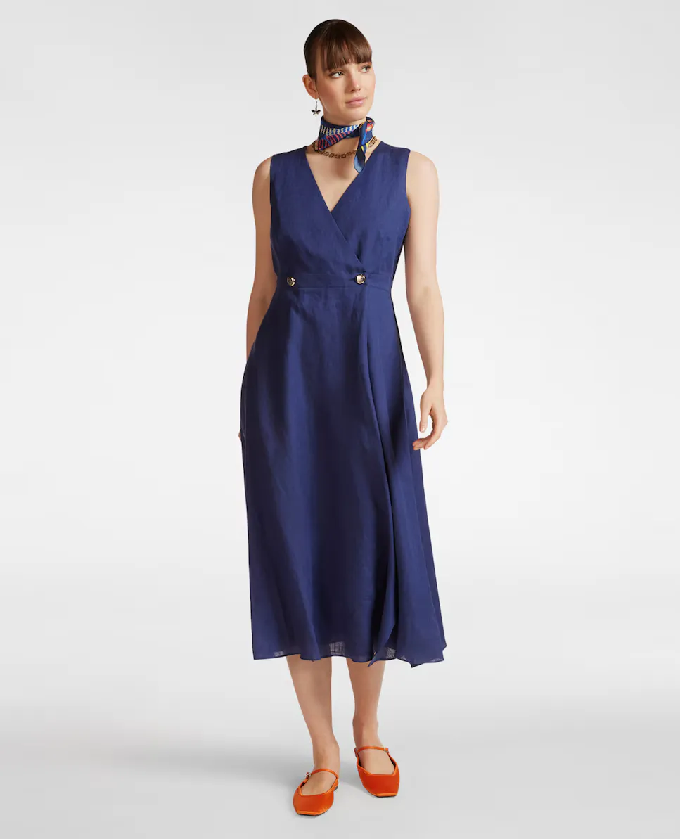 Льняное платье с перекрещивающимся вырезом и эластичной спинкой на талии Elena Miró, синий
Льняное платье с перекрещивающимся вырезом и эластичной спинкой на талии Elena Miró, синий