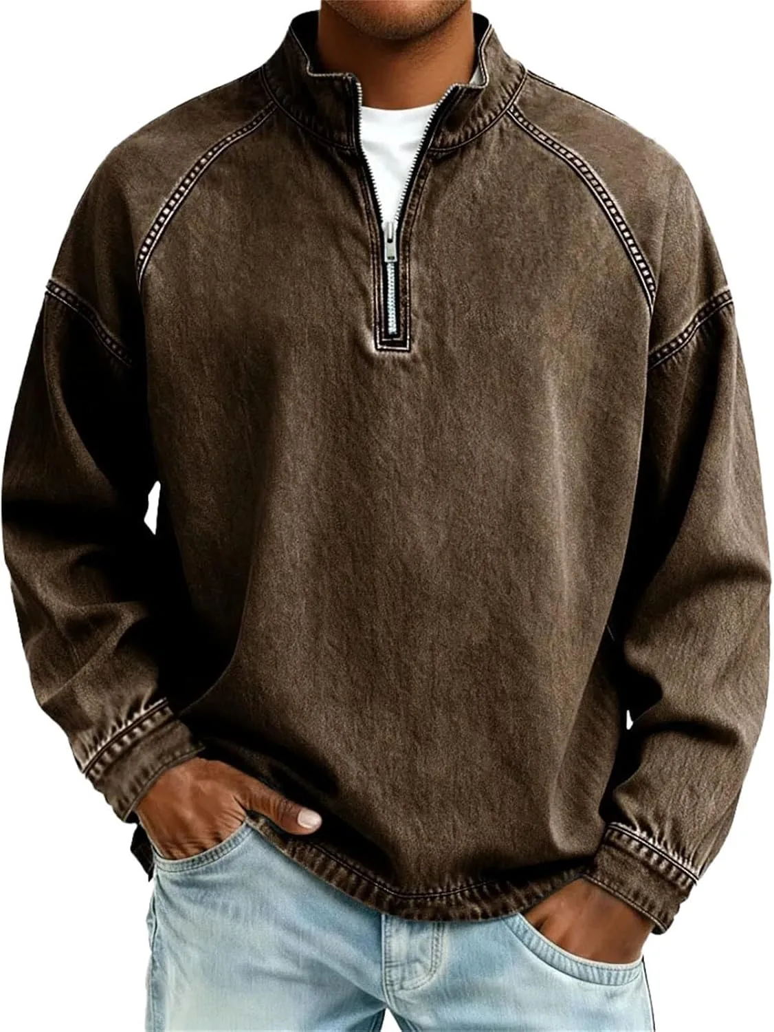 Мужской свитшот с четвертью молнии, вафельной текстурой и длинным рукавом
Мужской свитшот с четвертью молнии, вафельной текстурой и длинным рукавом