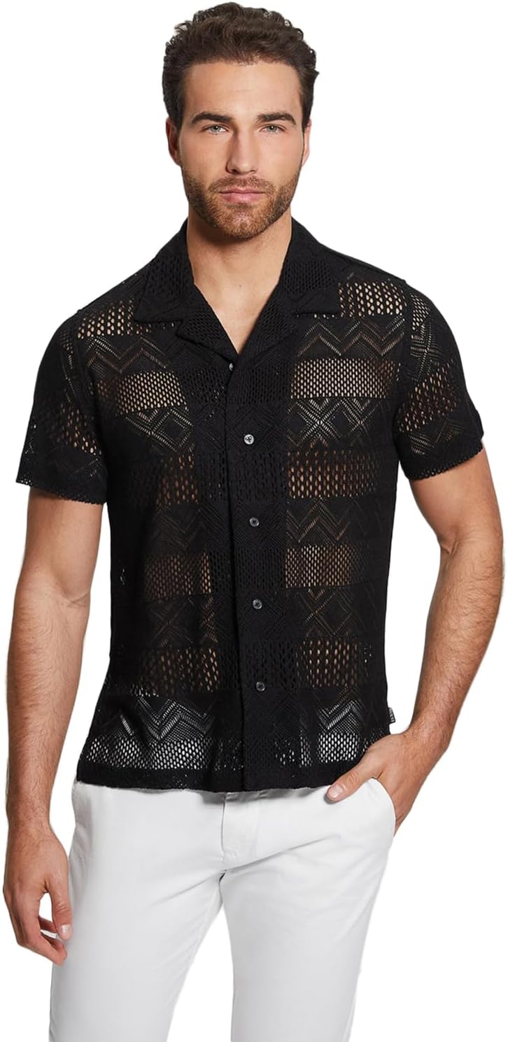 GUESS Мужская Гео Крючком Короткий Рукав Вязаная Рубашка, Jet Black
GUESS Мужская Гео Крючком Короткий Рукав Вязаная Рубашка, Jet Black