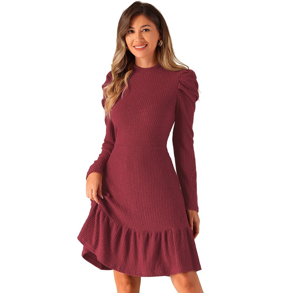 Платье-свитер для женщин, эластичные пышные трикотажные платья с рюшами и длинными рукавами с воротником-стойкой ALLEGRA K, цвет Wine
Платье-свитер для женщин, эластичные пышные трикотажные платья с рюшами и длинными рукавами с воротником-стойкой ALLEGRA K, цвет Wine