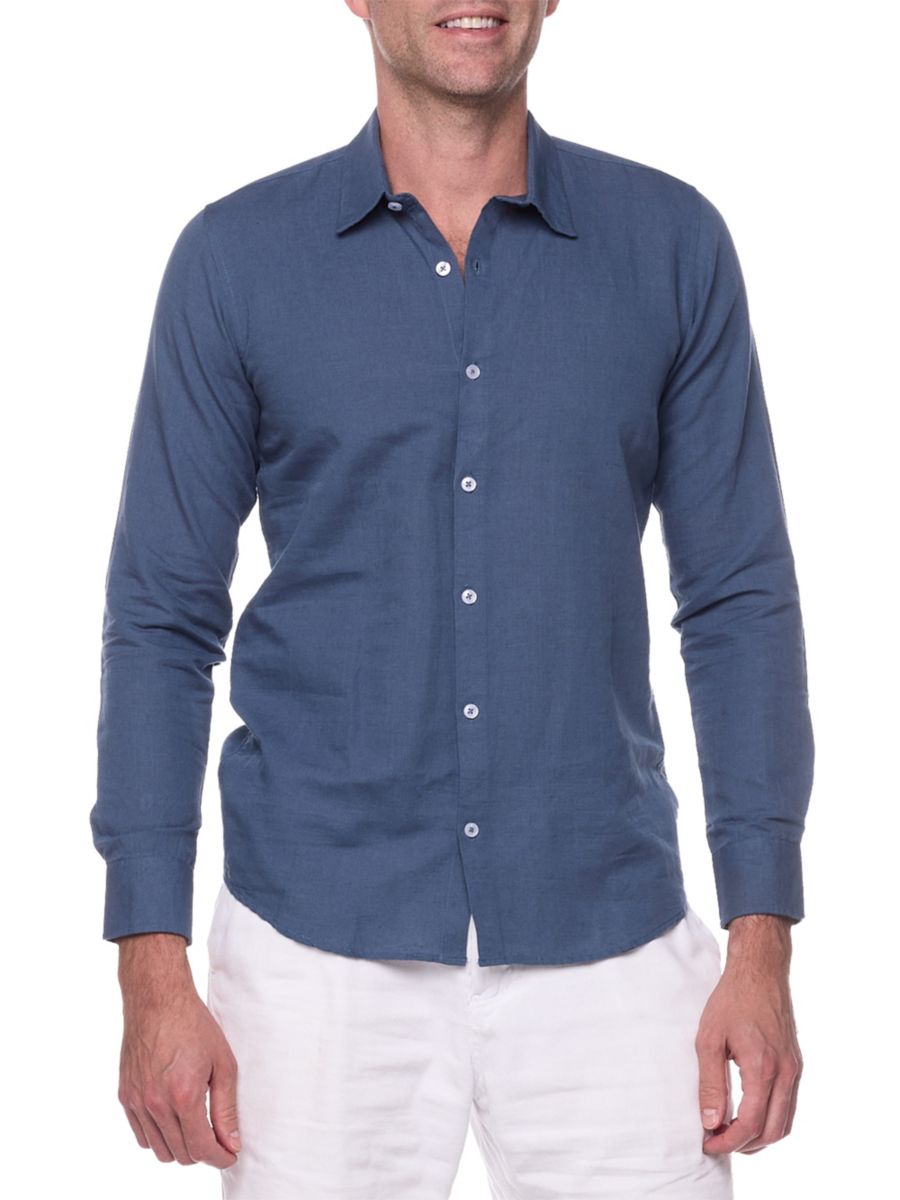 Рубашка Slim Fit из льняной смеси Ranee's, цвет French Blue 
Рубашка Slim Fit из льняной смеси Ranee's, цвет French Blue