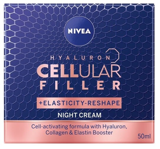 Ночной крем против морщин 50 мл Nivea, Hyaluron Cellular Filler + Elasticity Reshape
Ночной крем против морщин 50 мл Nivea, Hyaluron Cellular Filler + Elasticity Reshape
