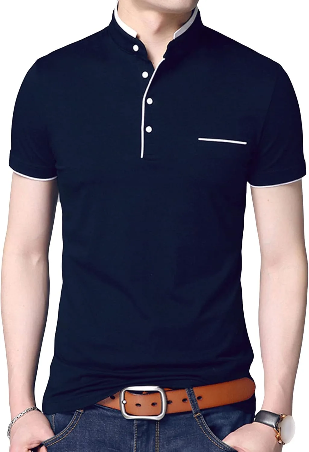 Мужская футболка Slim Fit однотонная с отложным воротником и коротким рукавом
Мужская футболка Slim Fit однотонная с отложным воротником и коротким рукавом