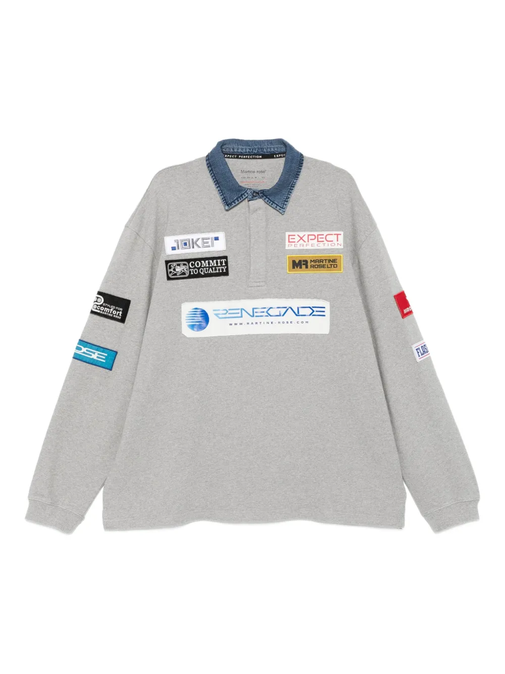 Рубашка-поло с нашивкой-логотипом на воротнике из денима Martine Rose, серый
Рубашка-поло с нашивкой-логотипом на воротнике из денима Martine Rose, серый
