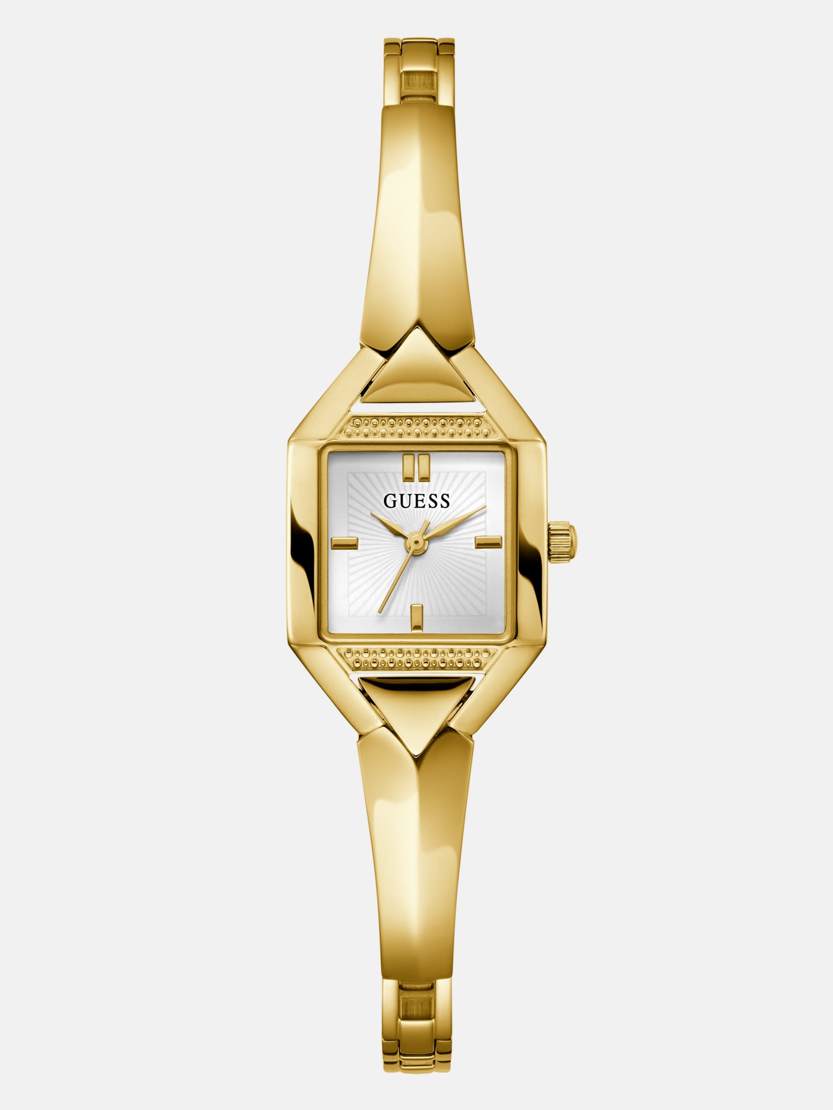 Золотистые геометрические аналоговые часы Guess Factory, золотой 
Золотистые геометрические аналоговые часы Guess Factory, золотой