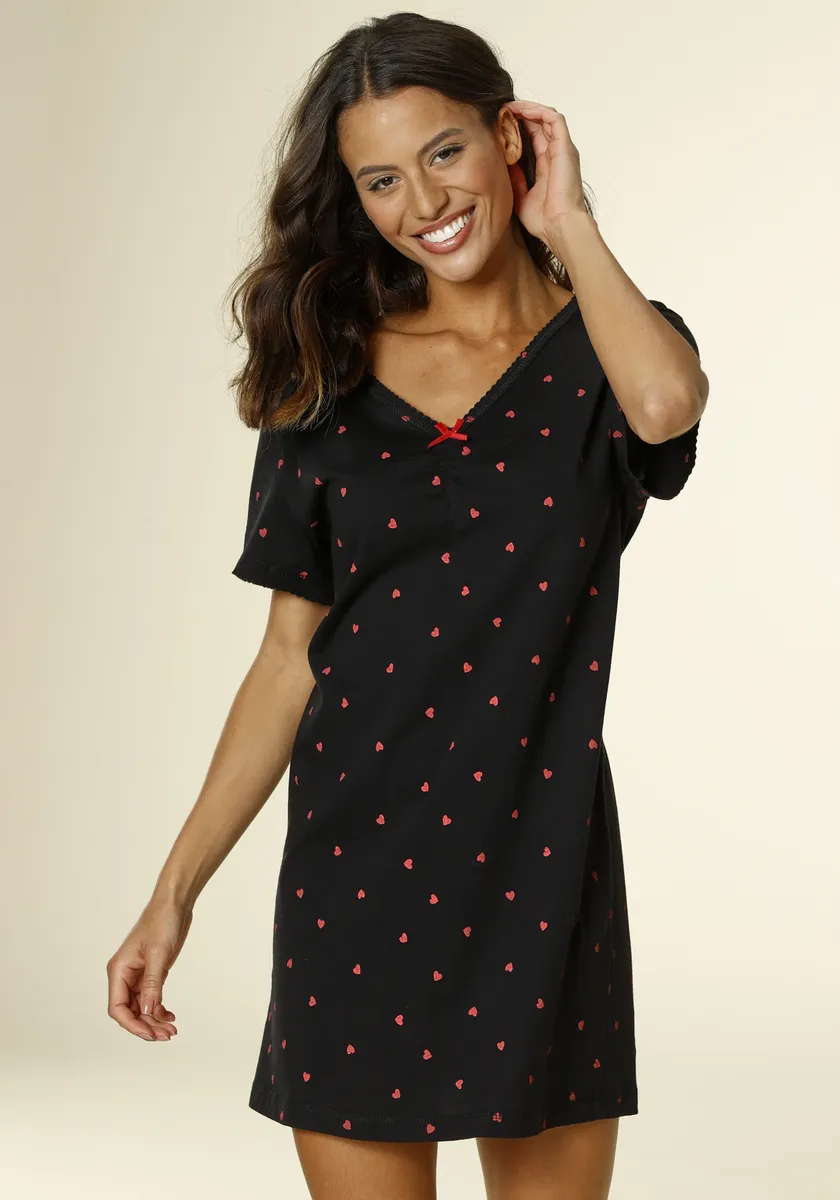 Ночная рубашка Vivance Dreams с принтом в виде сердечек, черный
Ночная рубашка Vivance Dreams с принтом в виде сердечек, черный