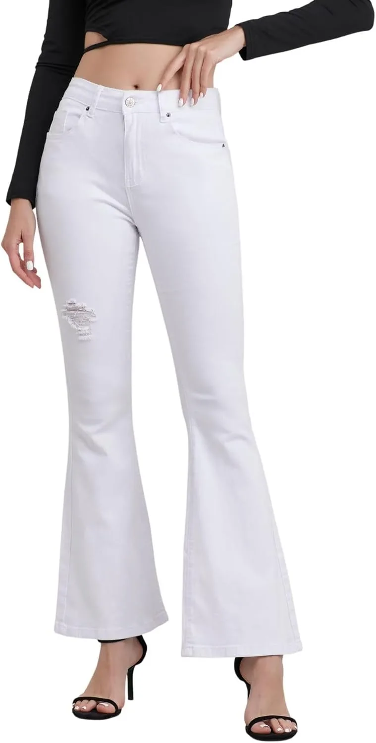 Женские джинсы с высокой талией и расклешенным низом, потертые, черно-белые, стрейч ZMTUO
Женские джинсы с высокой талией и расклешенным низом, потертые, черно-белые, стрейч ZMTUO