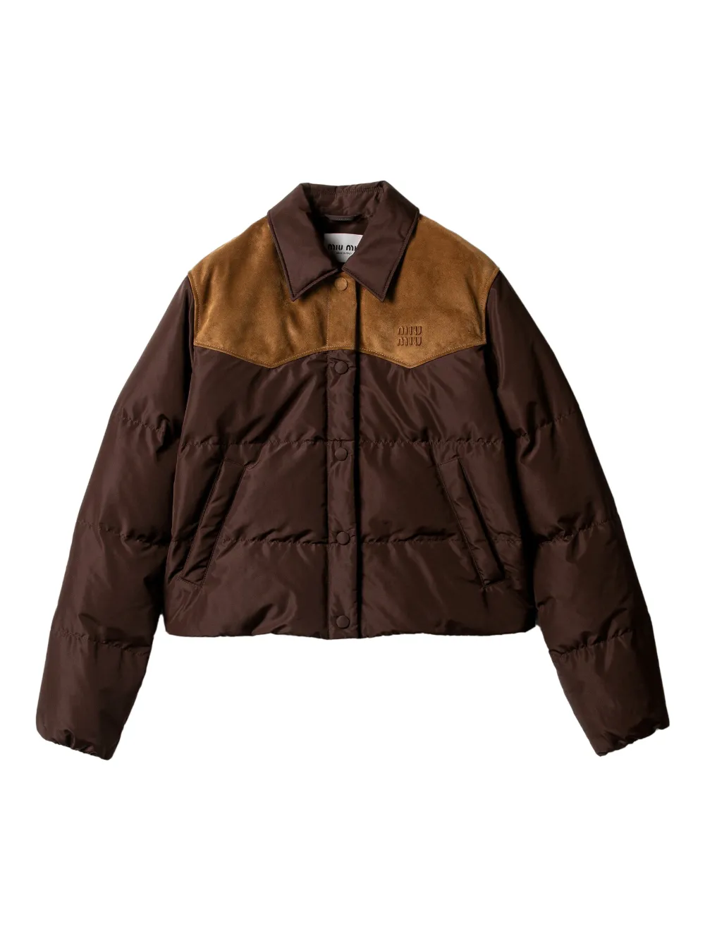Пуховик с логотипом Miu Miu, коричневый
Пуховик с логотипом Miu Miu, коричневый