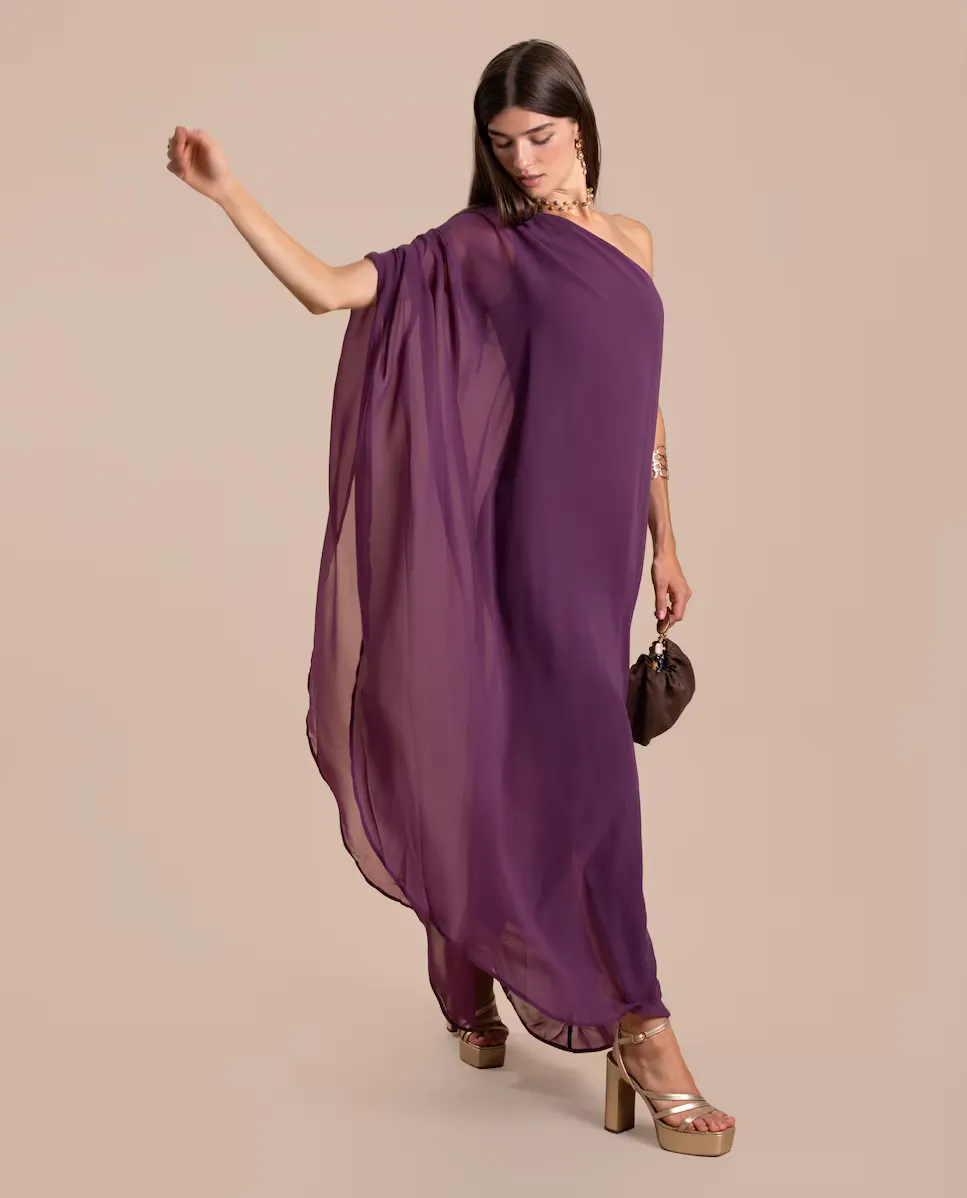 Длинное асимметричное платье с накидкой The-Are, фиолетовый
Длинное асимметричное платье с накидкой The-Are, фиолетовый