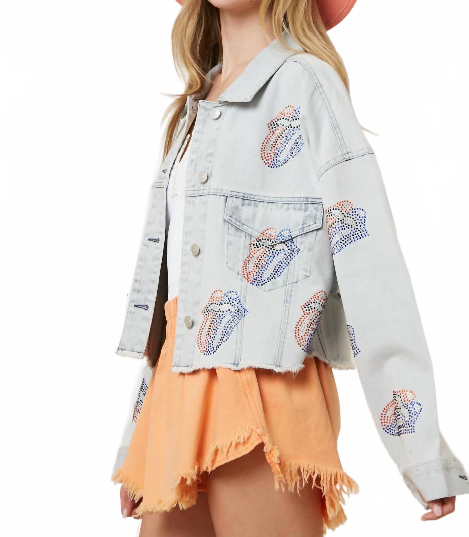 Лицензированная денимовая короткая куртка Rolling Stones с пайетками в виде языков Jodifl, Denim
Лицензированная денимовая короткая куртка Rolling Stones с пайетками в виде языков Jodifl, Denim