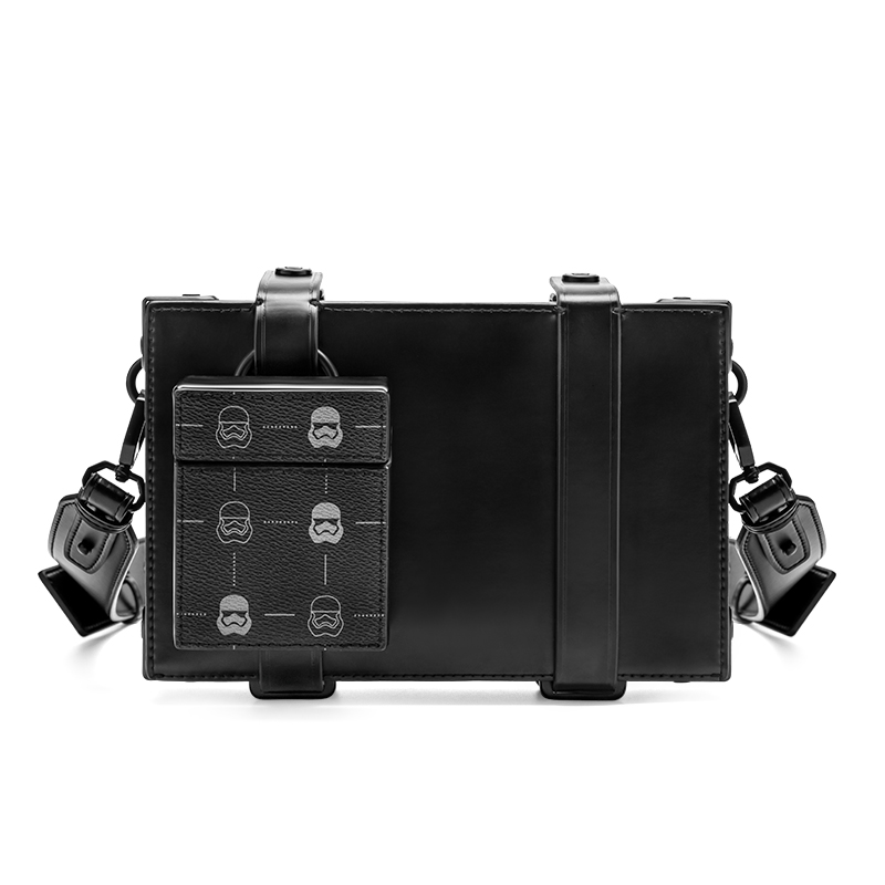 Микрофибра Синтетическая Кожа Комбо Бокс Сумка, Маленькая Квадратная Сумка, Среднего Размера Унисекс Чёрная Сумка Через Плечо GUDI, Фактура Чёрный+Маленькая Сумка Ремешок Для Плеча