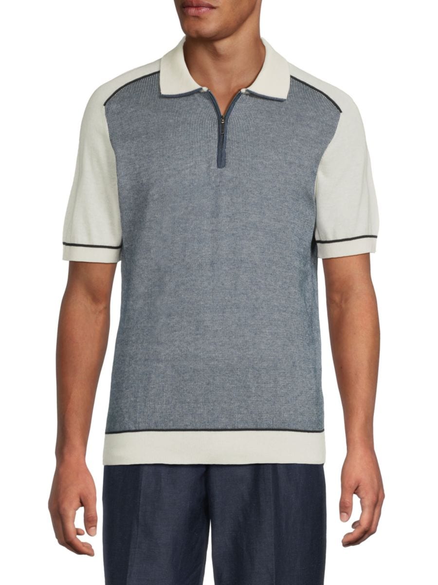 Рубашка-поло на молнии с цветными блоками Luchiano Visconti, цвет Melange Indigo 
Рубашка-поло на молнии с цветными блоками Luchiano Visconti, цвет Melange Indigo