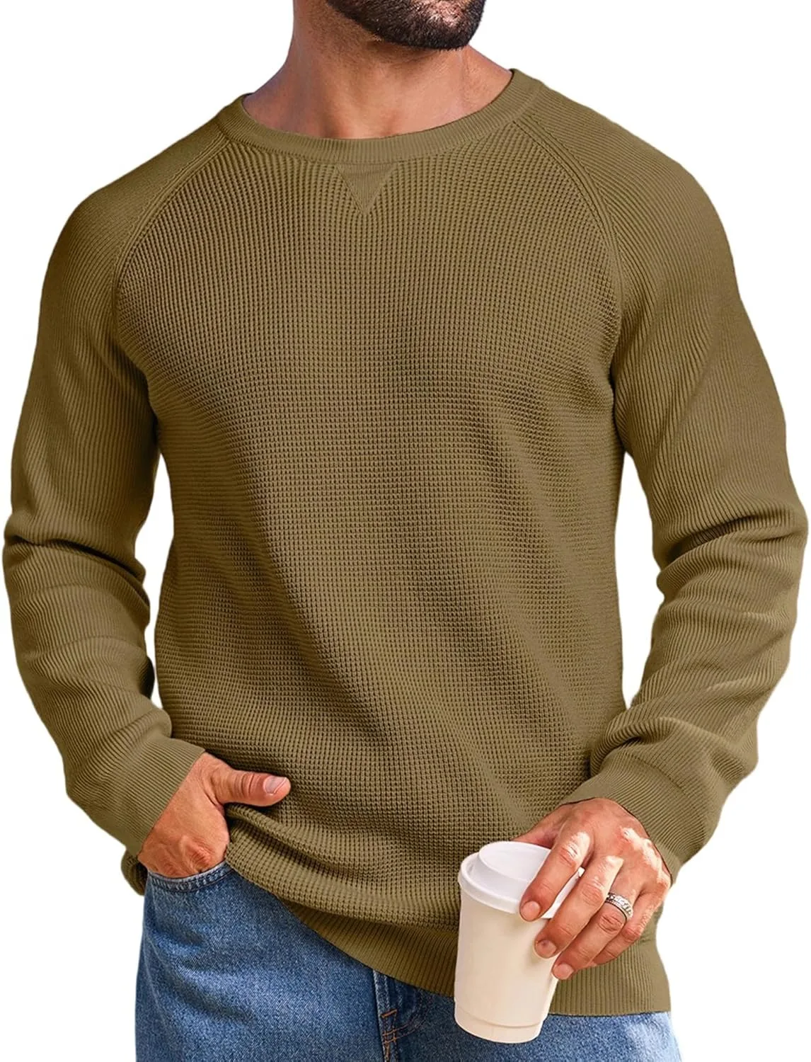 Мужской свитер Vssjavun с вафельной текстурой и регланными рукавами
Мужской свитер Vssjavun с вафельной текстурой и регланными рукавами