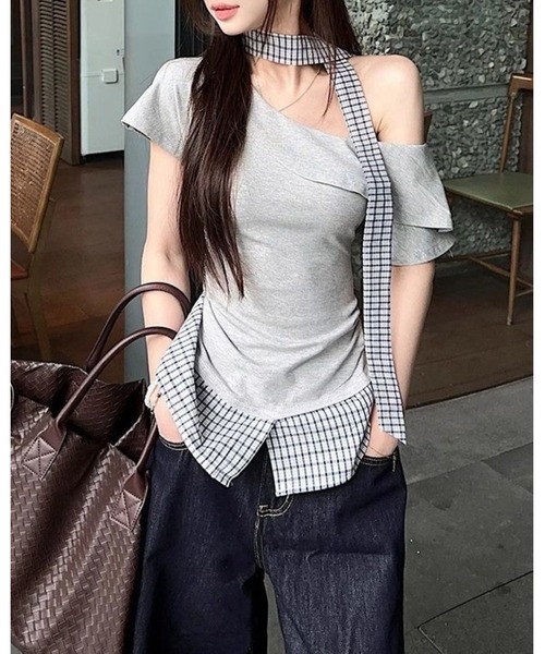 Топ многослойный клетчатый с завязками CHEER, серый
Топ многослойный клетчатый с завязками CHEER, серый