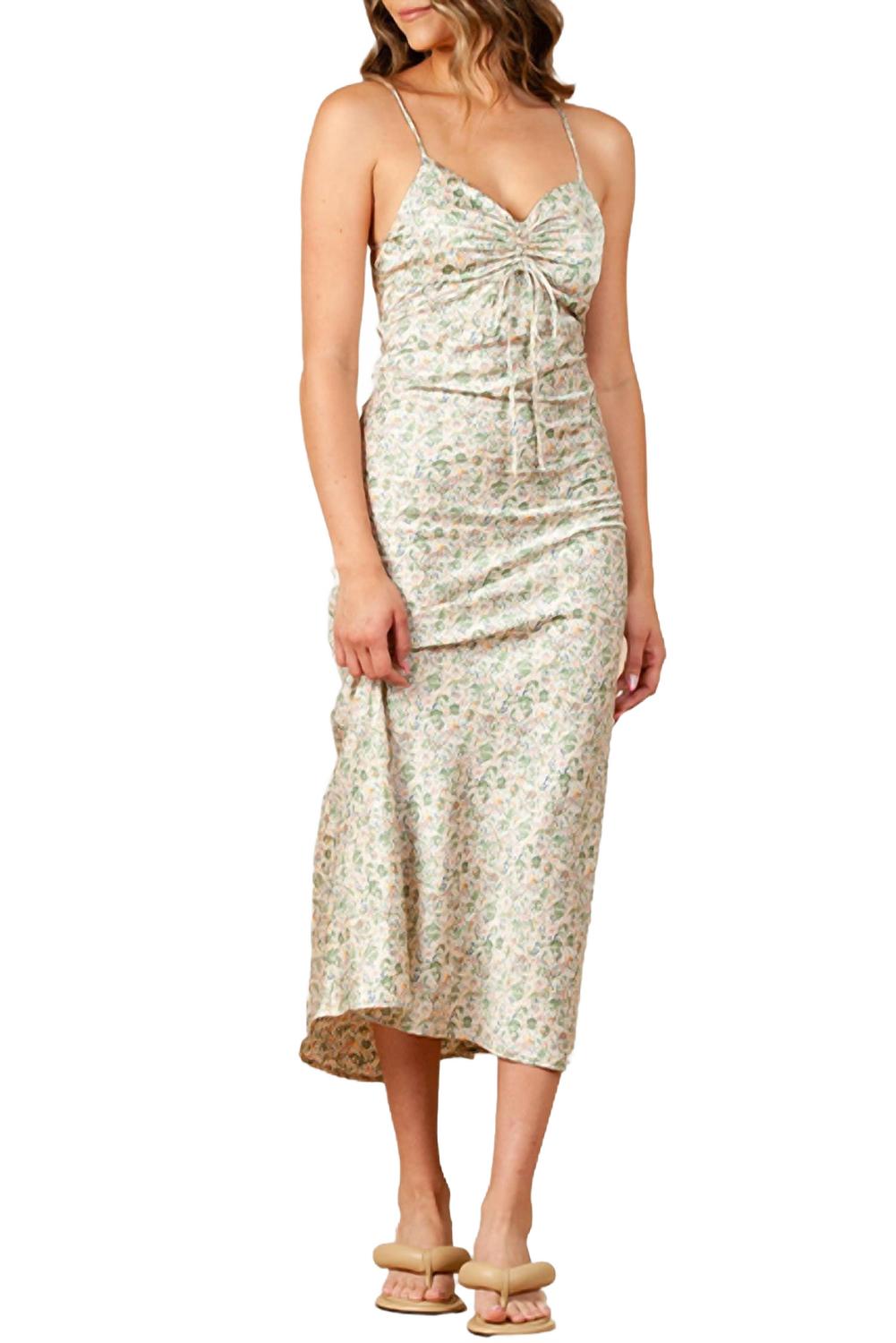 Freesia Платье макси из сатина с цветочным принтом в зеленых тонах LUCCA 
Freesia Платье макси из сатина с цветочным принтом в зеленых тонах LUCCA