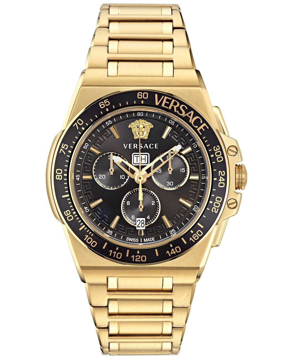 Мужские часы Greca Extreme Swiss Chronograph с золотистым браслетом из нержавеющей стали, 45 мм Versace
Мужские часы Greca Extreme Swiss Chronograph с золотистым браслетом из нержавеющей стали, 45 мм Versace