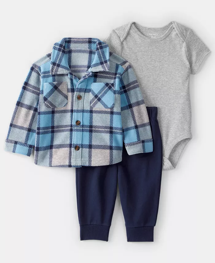 Комплект для мальчиков из 3 предметов: клетчатая рубашка-куртка с длинным рукавом, боди и штаны Carter'S, синий
Комплект для мальчиков из 3 предметов: клетчатая рубашка-куртка с длинным рукавом, боди и штаны Carter'S, синий