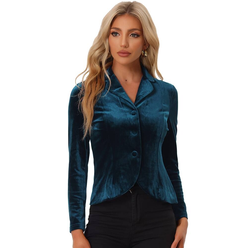 Женский бархатный пиджак с длинными рукавами и пуговицами с зубчатыми лацканами ALLEGRA K, цвет Peacock Blue
Женский бархатный пиджак с длинными рукавами и пуговицами с зубчатыми лацканами ALLEGRA K, цвет Peacock Blue
