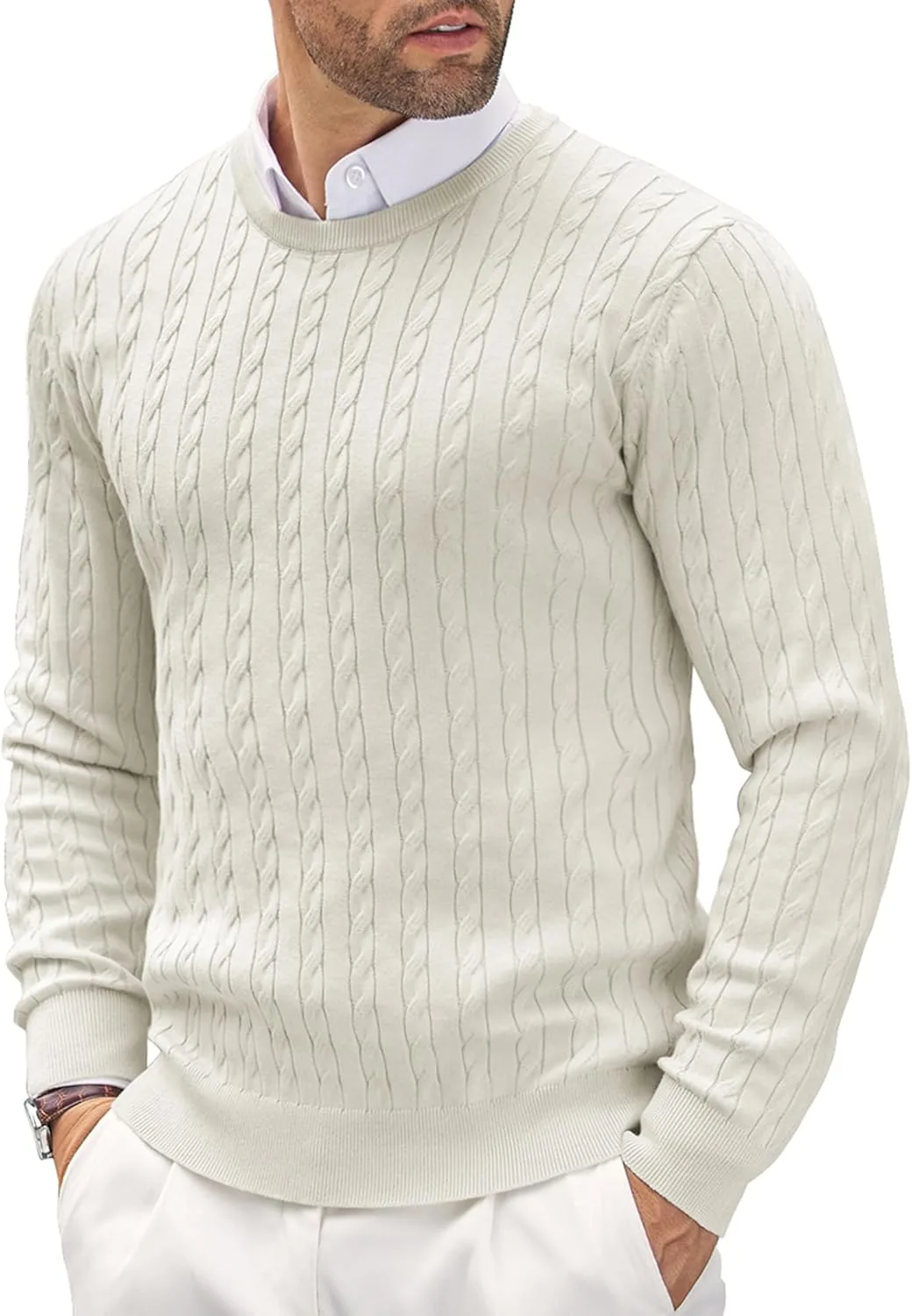 COOFANDY мужской свитер с круглым вырезом Slim Fit легкий с узором кос
COOFANDY мужской свитер с круглым вырезом Slim Fit легкий с узором кос