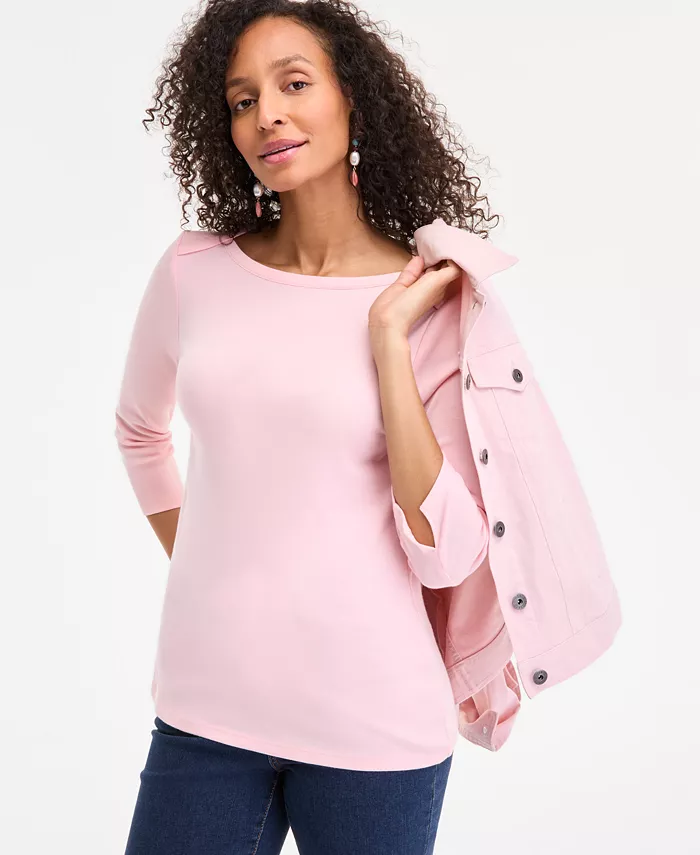 Женская блузка из пима-хлопка с 3/4 рукавом и лодочкой, Regular & Petite Style & Co, розовый 
Женская блузка из пима-хлопка с 3/4 рукавом и лодочкой, Regular & Petite Style & Co, розовый