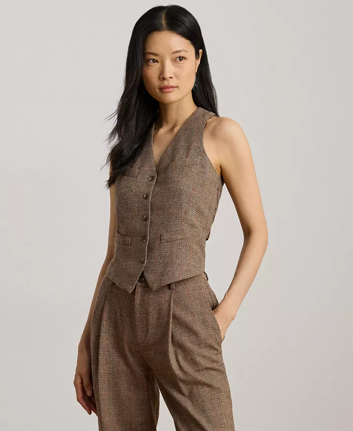 Женский жилет из шерстяной смеси в клетку Glen Plaid Lauren Ralph Lauren, мультиколор 
Женский жилет из шерстяной смеси в клетку Glen Plaid Lauren Ralph Lauren, мультиколор