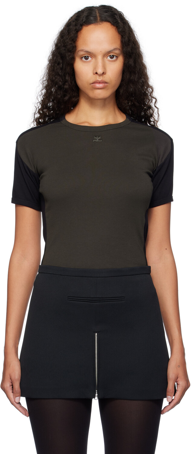 Футболка с контрастной рамкой коричневого и черного цветов Courreges
Футболка с контрастной рамкой коричневого и черного цветов Courreges