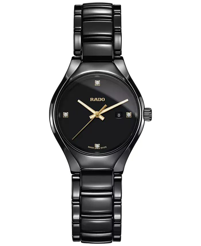Женские швейцарские часы с настоящими бриллиантами, черный высокотехнологичный керамический браслет, 30 мм, модель R27059712 Rado
Женские швейцарские часы с настоящими бриллиантами, черный высокотехнологичный керамический браслет, 30 мм, модель R27059712 Rado