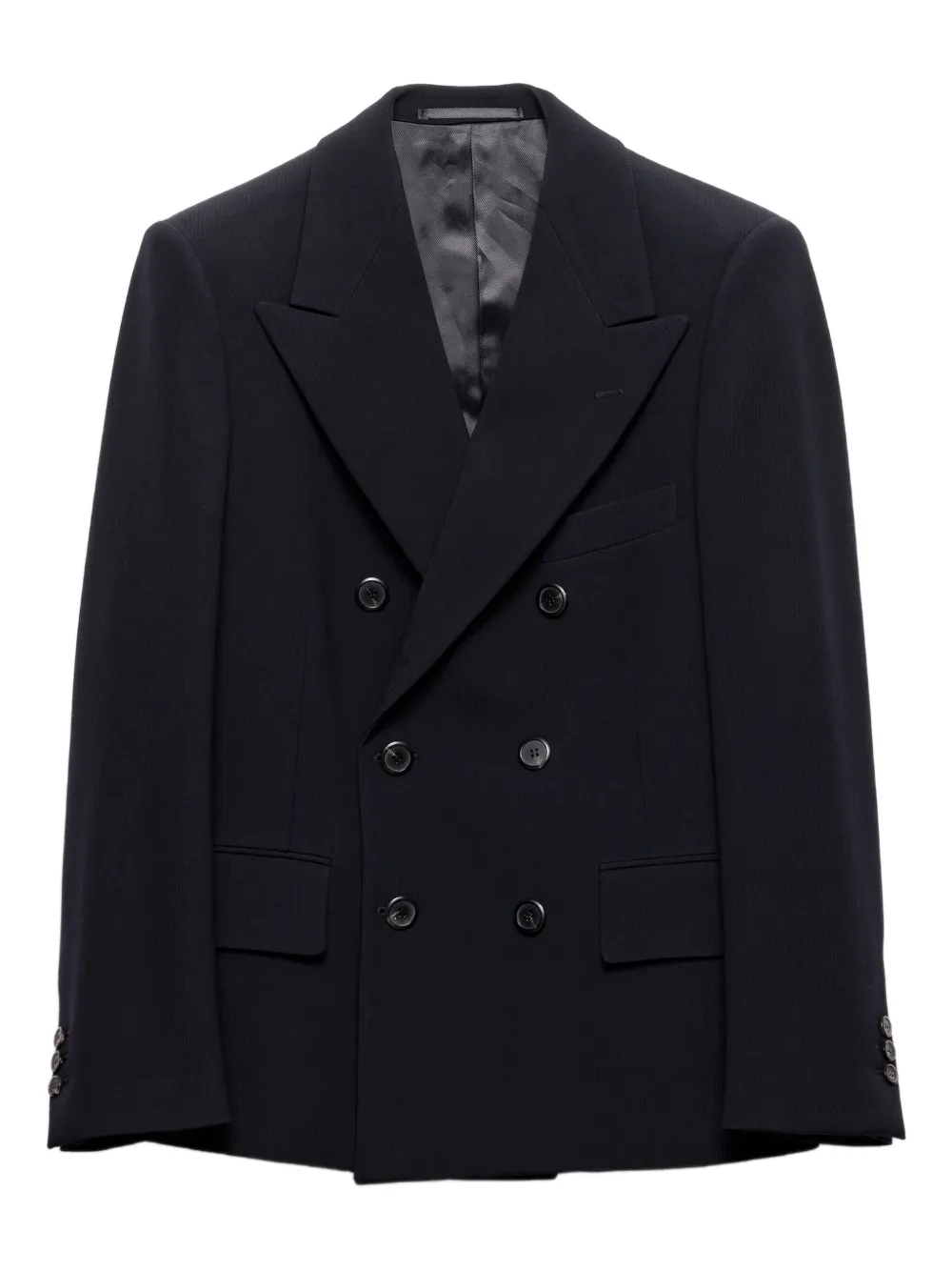 Жакет с заостренными лацканами и логотипом Prada, синий 
Жакет с заостренными лацканами и логотипом Prada, синий