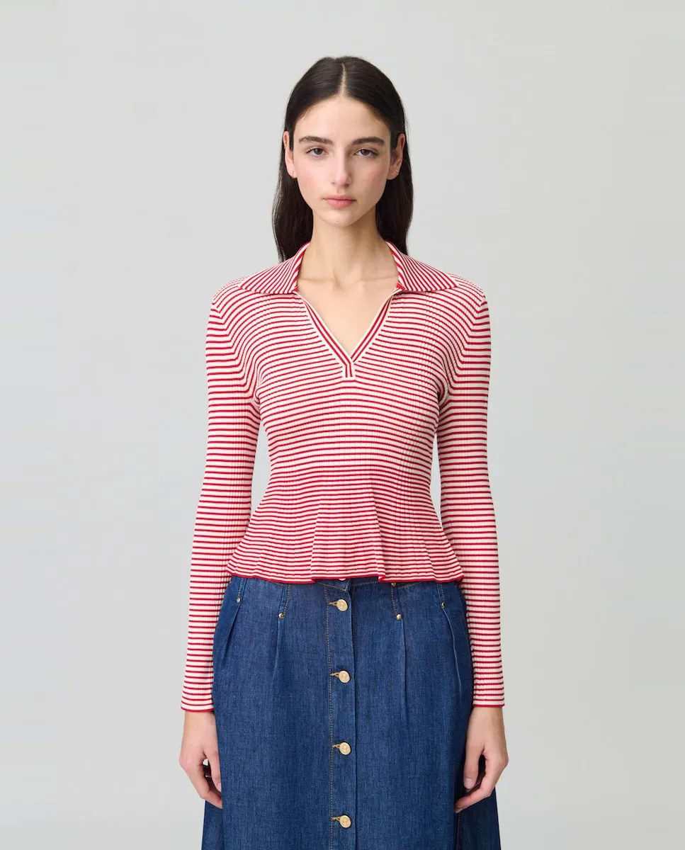 Женский тонкий полосатый свитер с оборками Claudie Pierlot, красный
Женский тонкий полосатый свитер с оборками Claudie Pierlot, красный