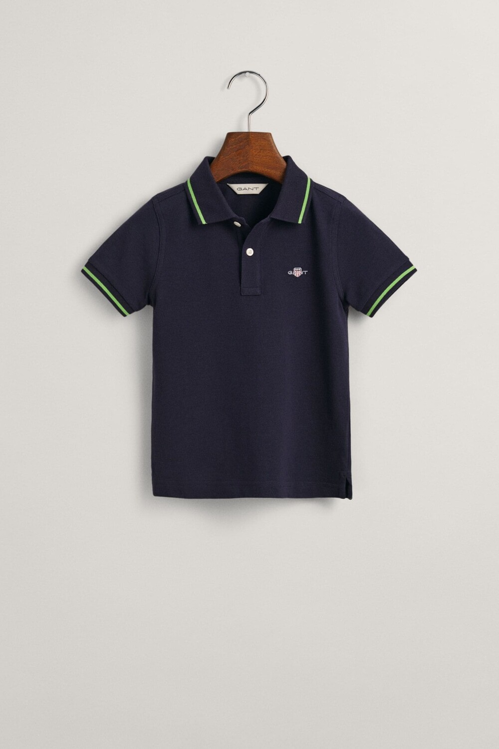 Детская рубашка-поло из пике с контрастной отделкой Gant, синий
