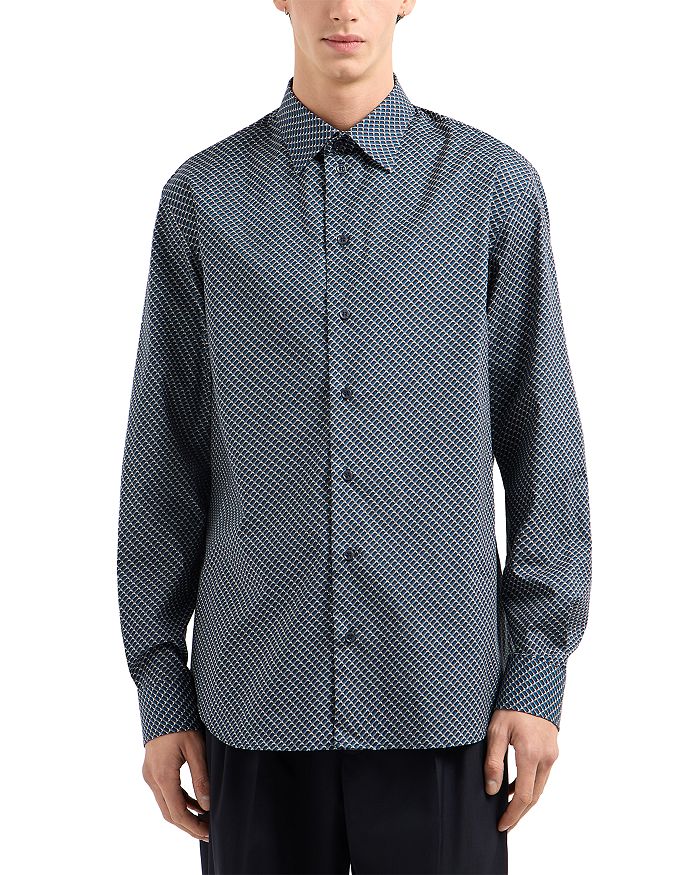 Рубашка с геометрическим узором и застежкой на пуговицы, прямоугольная, стрейч, стандартный крой Emporio Armani, синий
Рубашка с геометрическим узором и застежкой на пуговицы, прямоугольная, стрейч, стандартный крой Emporio Armani, синий