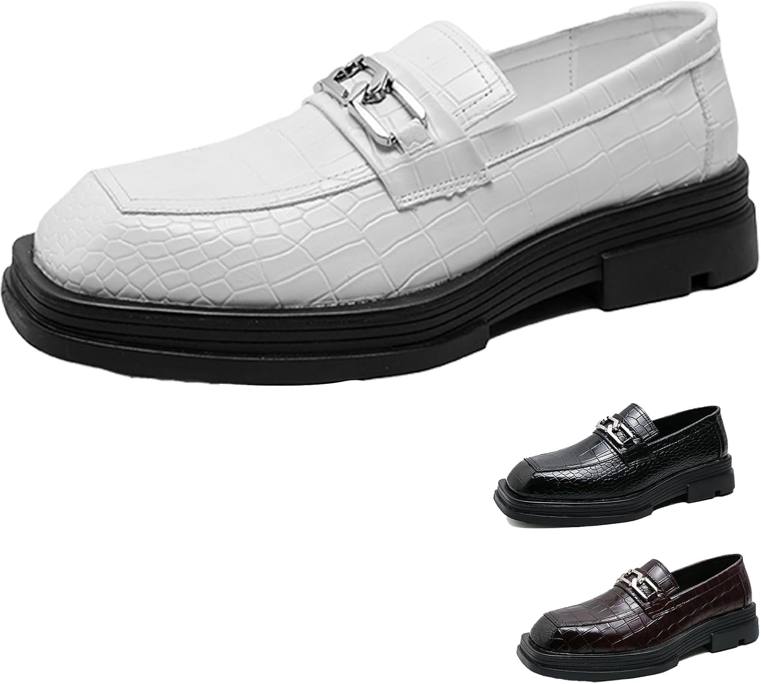 Мужские кожаные лоферы TZNBGGE с крокодиловым тиснением, квадратным носком и цепочкой, ретро стиль, удобная подошва-платформа, противоскользящие, без шнурков, деловая и повседневная обувь для работы, вечеринок, прогулок и вождения, белый
Мужские кожаные лоферы TZNBGGE с крокодиловым тиснением, квадратным носком и цепочкой, ретро стиль, удобная подошва-платформа, противоскользящие, без шнурков, деловая и повседневная обувь для работы, вечеринок, прогулок и вождения, белый
