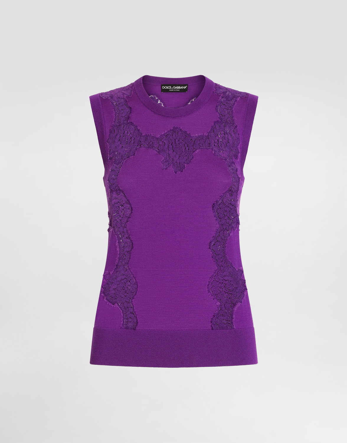 Шерстяная майка с кружевом Dolce & Gabbana, фиолетовый
Шерстяная майка с кружевом Dolce & Gabbana, фиолетовый