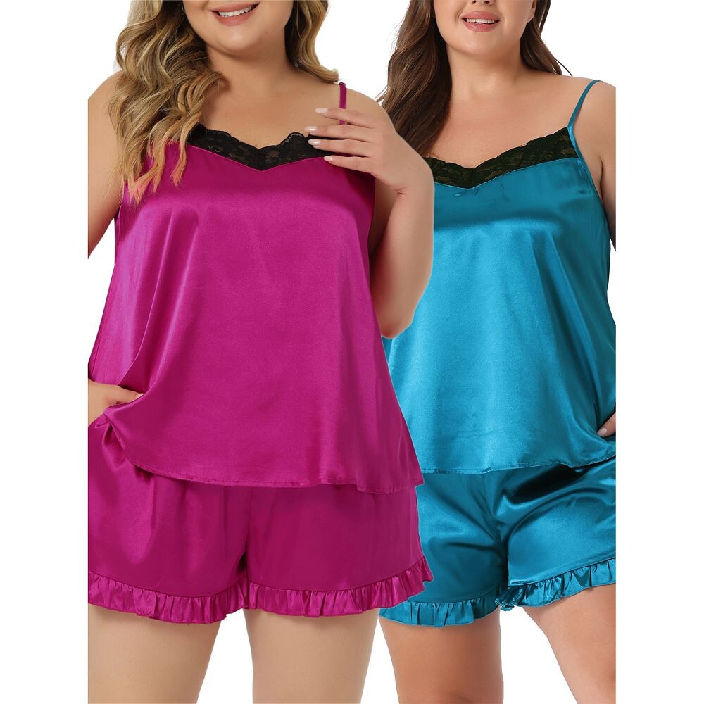 Женские пижамные комплекты больших размеров, нижнее белье, одежда для сна, 2 предмета, шорты на бретельках, одежда для сна Agnes Orinda, цвет Hot Pink Lake Blue 
Женские пижамные комплекты больших размеров, нижнее белье, одежда для сна, 2 предмета, шорты на бретельках, одежда для сна Agnes Orinda, цвет Hot Pink Lake Blue