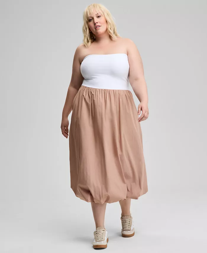 Платье без бретелей из хлопка с эффектом пузыря больших размеров And Now This, мультиколор 
Платье без бретелей из хлопка с эффектом пузыря больших размеров And Now This, мультиколор