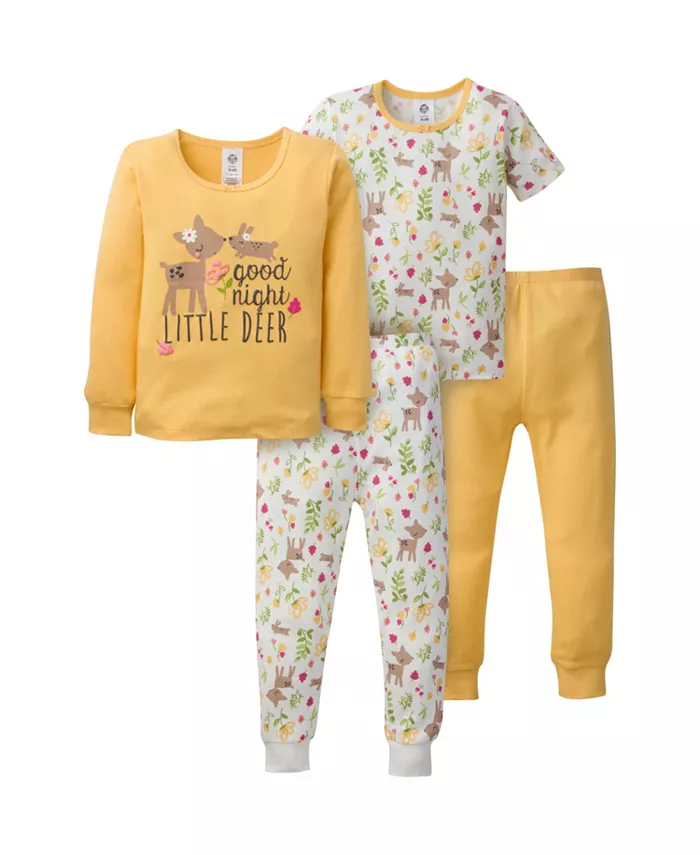 Пижамный комплект из 4 предметов для девочек, облегающий, хлопок, цвет розовый, размер 3T Gerber, желтый 
Пижамный комплект из 4 предметов для девочек, облегающий, хлопок, цвет розовый, размер 3T Gerber, желтый