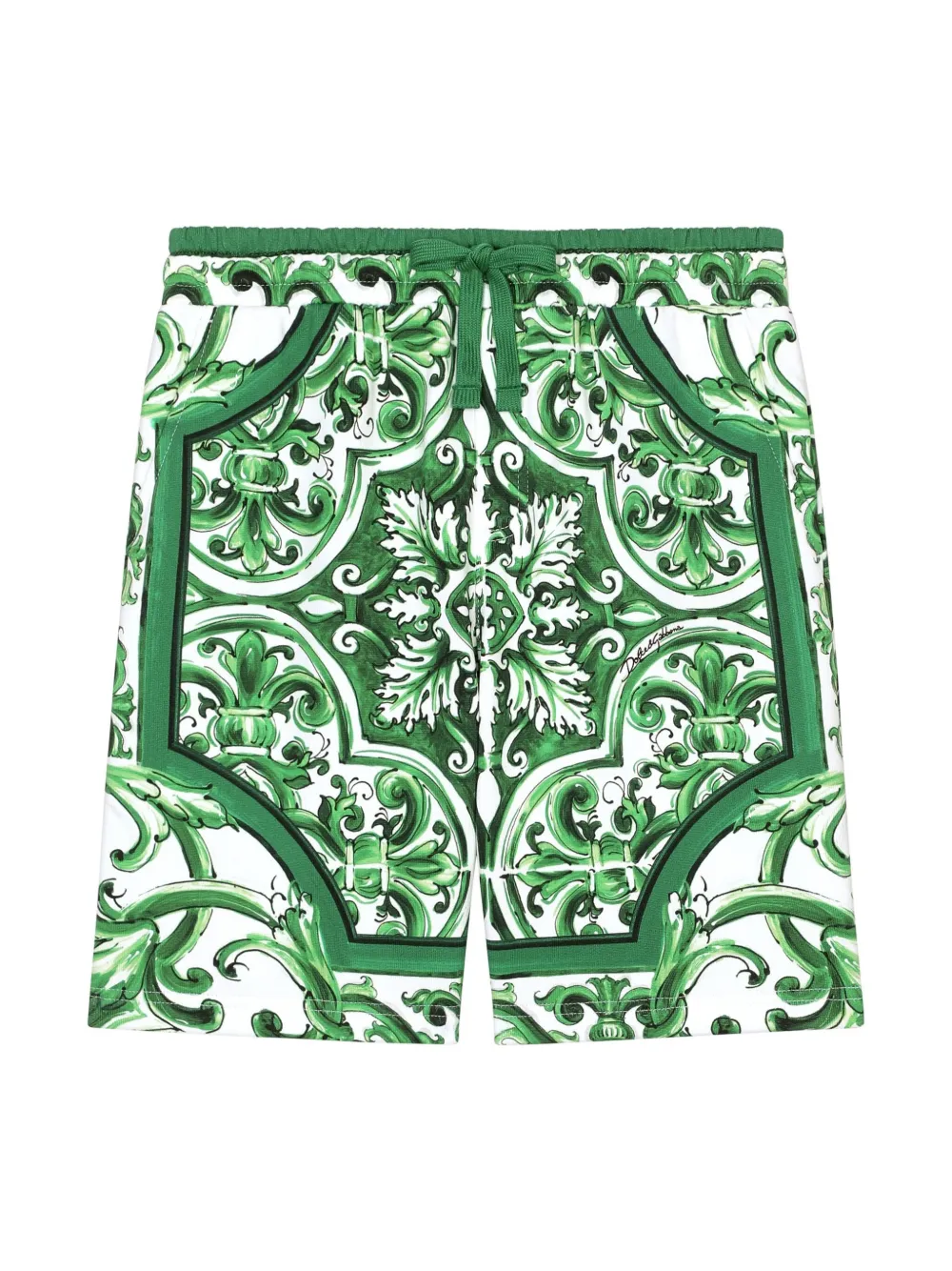 Шорты с кулиской и принтом Majolica Dolce & Gabbana Kids, зеленый 
Шорты с кулиской и принтом Majolica Dolce & Gabbana Kids, зеленый