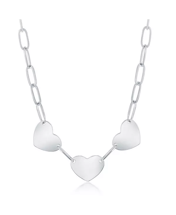 Ожерелье из стерлингового серебра или позолоченное поверх стерлингового серебра с тремя сердечками в форме скрепки Simona, silver