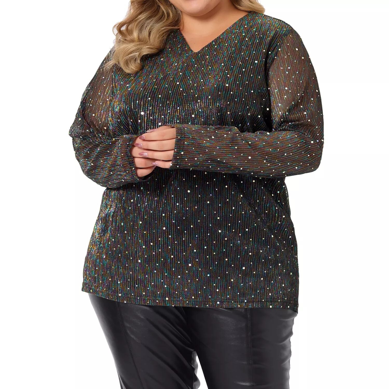 Топы больших размеров для женщин. Голографическая блузка с длинными прозрачными рукавами и пайетками и V-образным вырезом. Agnes Orinda, золотой
Топы больших размеров для женщин. Голографическая блузка с длинными прозрачными рукавами и пайетками и V-образным вырезом. Agnes Orinda, золотой