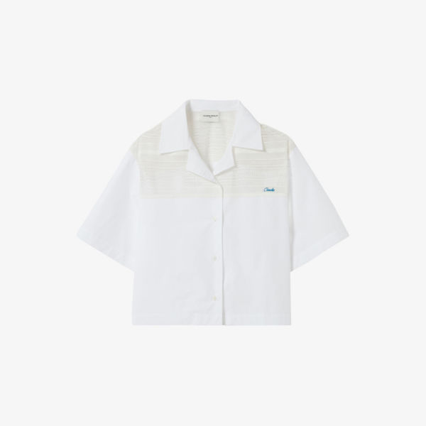 Рубашка Claudie Pierlot свободного кроя с прозрачными вставками укороченная хлопковая, белый 
Рубашка Claudie Pierlot свободного кроя с прозрачными вставками укороченная хлопковая, белый