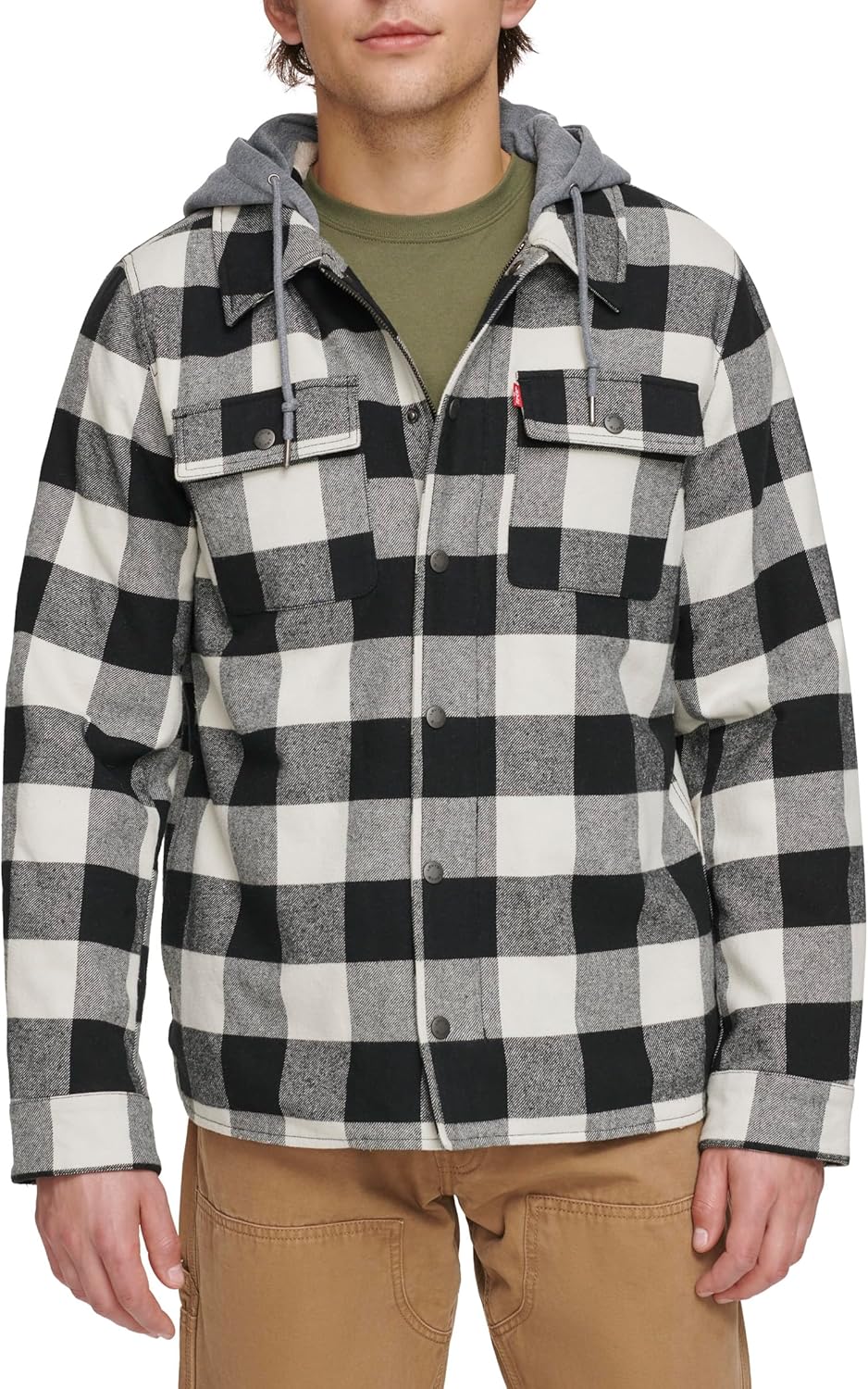 Мужская клетчатая куртка-рубашка Levi's с капюшоном и подкладкой из шерпы (стандартные размеры, большие и высокие), White Black Buffalo Plaid
Мужская клетчатая куртка-рубашка Levi's с капюшоном и подкладкой из шерпы (стандартные размеры, большие и высокие), White Black Buffalo Plaid