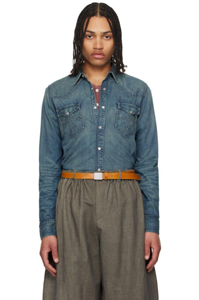 Синяя облегающая джинсовая рубашка в стиле вестерн RRL
Синяя облегающая джинсовая рубашка в стиле вестерн RRL