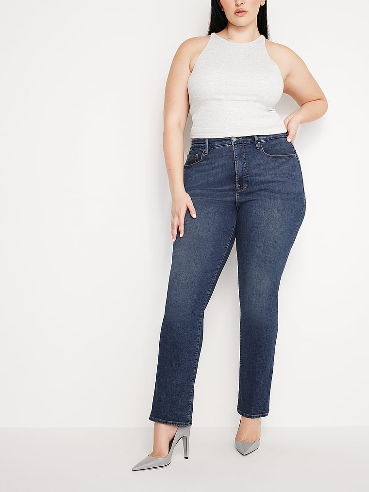 Джинсы прямого кроя с хорошими ножками Good American, синий
Джинсы прямого кроя с хорошими ножками Good American, синий