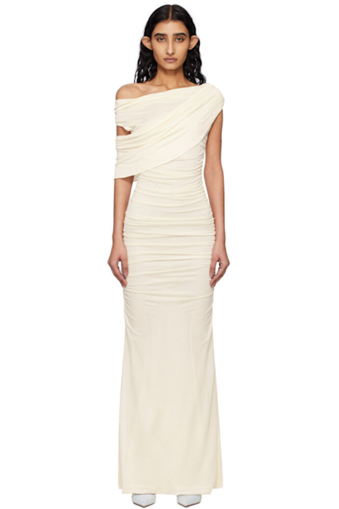 Платье макси на одно плечо цвета Off-White Blumarine 
Платье макси на одно плечо цвета Off-White Blumarine